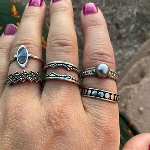 🌚 Smokey Moon Sterling Silver Stacker Set